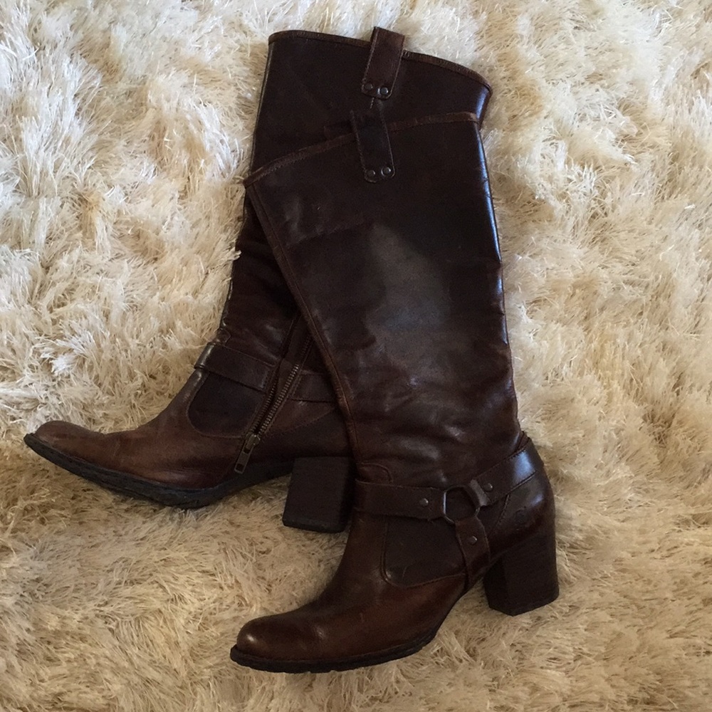 Brown leather boots